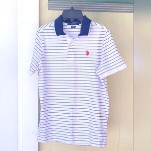 Men's US Polo Assn, Polo Shirt, Sz XS, White, Blue Stripes, Logo
